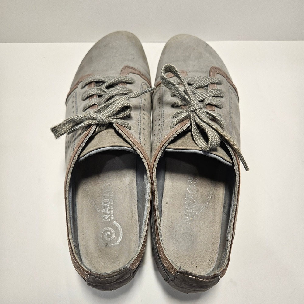 Naot Avena Grey Nubuck Leather Lace Up Walking Shoes Womens 39 Metallic Trim 8 - Picture 5 of 8